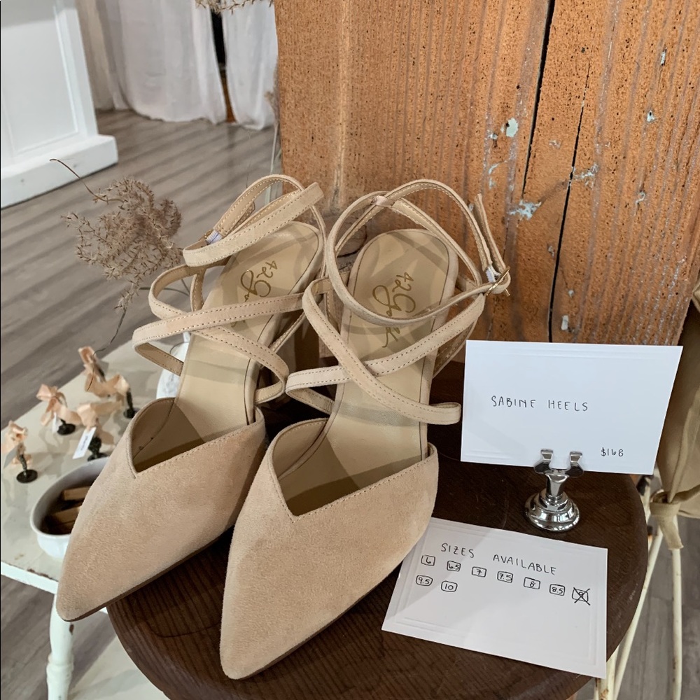 Nude suede wedding heels!